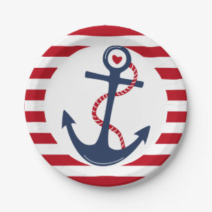 Nautical Red White Blue Anchor Ocean Event Papieren Bordje