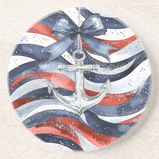 Nautical Red White Blue Bow Anchor Zandsteen Onderzetter (Voorkant)