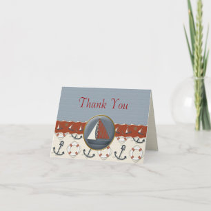 Nautical Red White Blue Sailboat Thank You Cards Bedankkaart