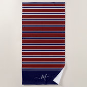 Nautical Red White Blue Striped Monogram Name Bath Strandlaken (Voorkant)