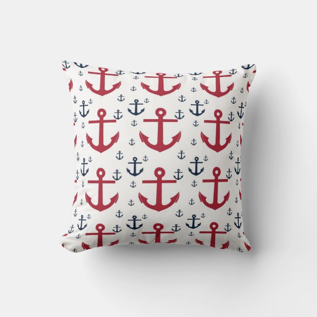 Nautical Red White en Blue Anchors Kussen (Voorkant)
