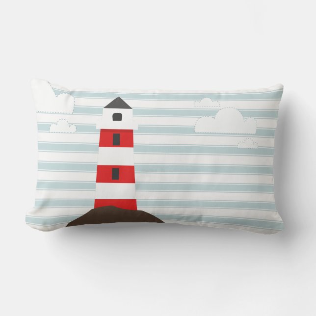Nautical Red & White Striped Lighthouse Stripes Kussen (Voorkant)
