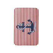 Nautical Red White Stripes en Blue Anchor Badmat (Voorkant Verticaal)