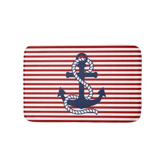Nautical Red White Stripes en Blue Anchor Badmat (Voorkant)