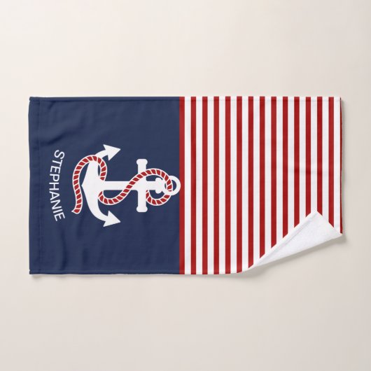 Nautical Red White Stripes en White Anchor Bad Handdoek (Handdoek)