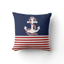 Nautical Red White Stripes en White Anchor
