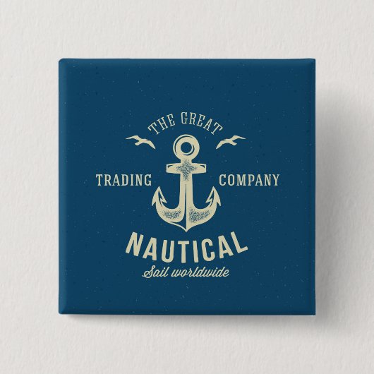 Nautical Retro Logo Vierkante Button 5,1 Cm (Voorkant)