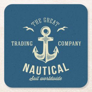 Nautical Retro Logo Vierkante Kartonnen Onderzetter