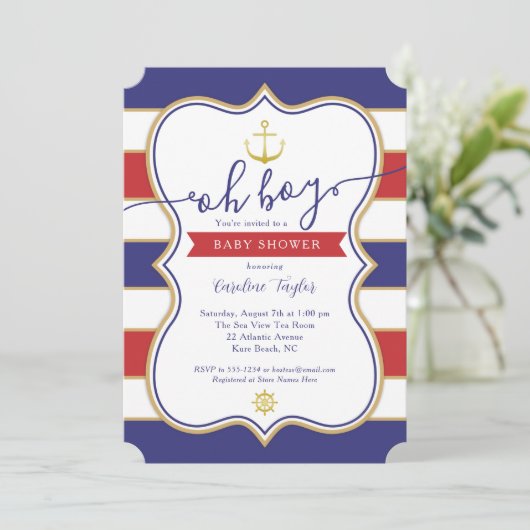 Nautical rood wit blauw juli 4th Boy Baby shower Kaart (Staand voorkant)