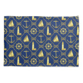 Nautical Rope met Knots Navy Blue Gold Kussensloop (Achterkant)