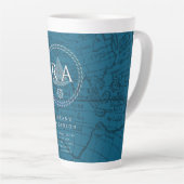 Nautical Rope Monogram Map Blue Latte Mok (Rechterhoek)