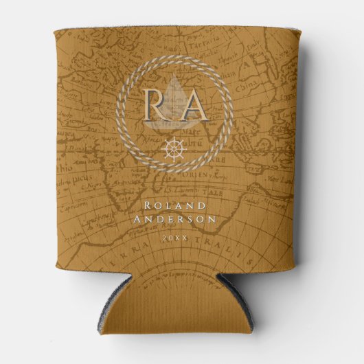 Nautical Rope Monogram Map Brown Blikjeskoeler (Voorkant)