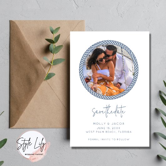 Nautical Rope Photo Wedding Save the Date