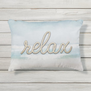 Nautical Rope Relax Tekst op Ocean Waterverf Outd Buitenkussen