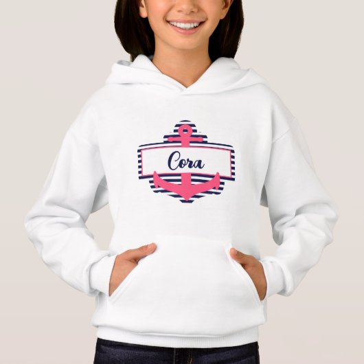 Nautical Rose and Navy Blue Ancre Nom Sweat - shir (Devant)