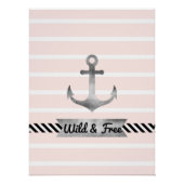 Nautical roze stripes Waterverf Anchor Aangepast Perfect Poster (Voorkant)