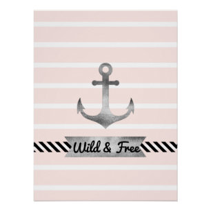 Nautical roze stripes Waterverf Anchor Aangepast Perfect Poster
