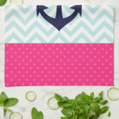 Nautical roze White Mint Chevron Anchor Pattern Theedoek (Gevouwen)