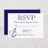 Nautical RSVP Navy Blue Anchor Wedding Party (Voorkant / Achterkant)
