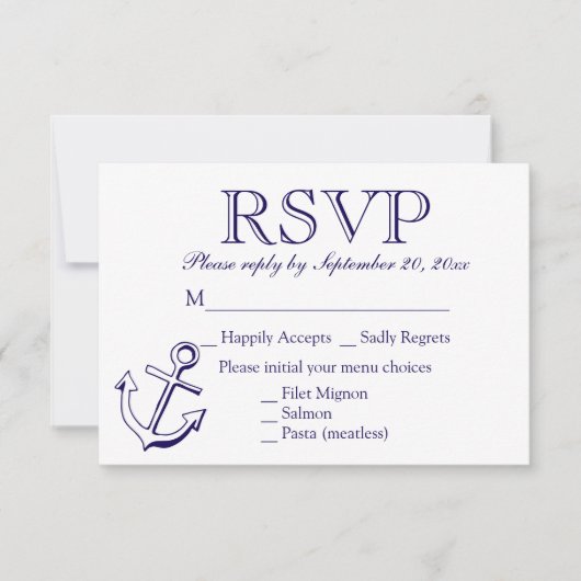 Nautical RSVP Navy Blue Anchor Wedding Party (Voorkant)