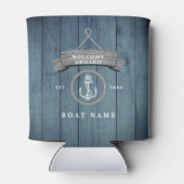Nautical rustic boot name ankertouw kan blikjeskoeler (Achterkant)