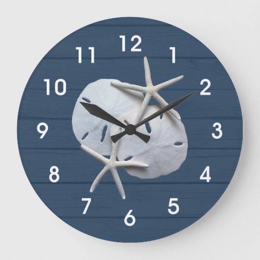 Nautical Rustic Sand Dollar Starfish Wall Clock Grote Klok (Voorkant)