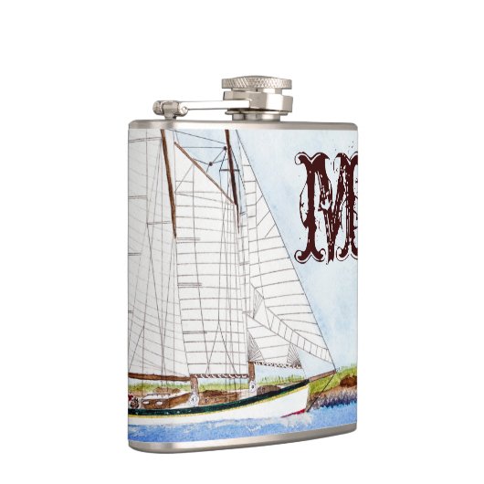 Nautical Sail Boat Zee Ocea Monogram Whiskeyfles Heupfles (Rechts)