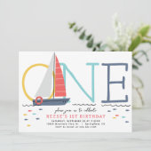 Nautical Sailboat 1er Anniversaire Invitation (Debout devant)