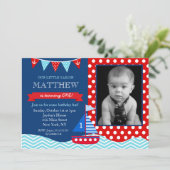 Nautical Sailboat Anniversaire Fête Invitation (Debout devant)