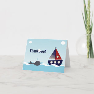 Nautical Sailboat Baby Boy Baby shower Dank u wel Bedankkaart