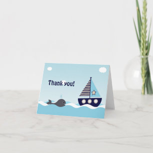 Nautical Sailboat Baby Boy Baby shower Dank u wel Bedankkaart
