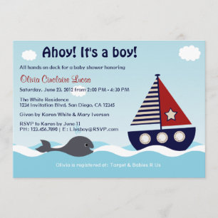 Nautical Sailboat Baby Boy Baby shower Uitnodiging