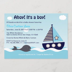 Nautical Sailboat Baby Boy Baby shower Uitnodiging