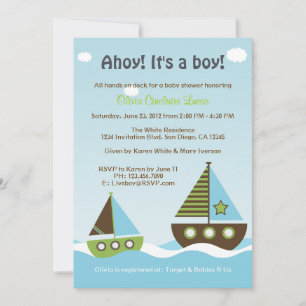 Nautical Sailboat Baby Boy Baby shower Uitnodiging