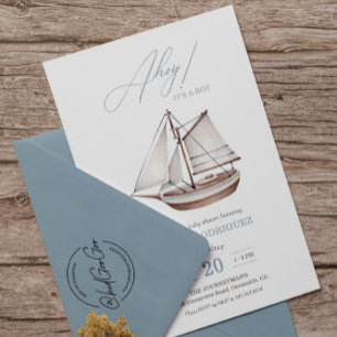 Nautical Sailboat Baby shower Ahoy Boy's Kaart