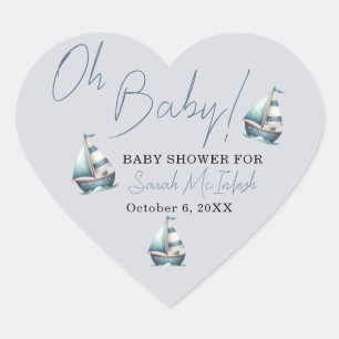 Nautical Sailboat Baby shower Hart Sticker