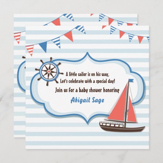 Nautical Sailboat Baby Shower Invitations pour gar (Devant / Derrière)