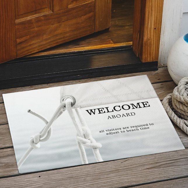 Nautical Sailboat Beach House Doormat Deurmat (Nautical doormat featuring a close-up of a sail on a sailboat - great for a beach house)