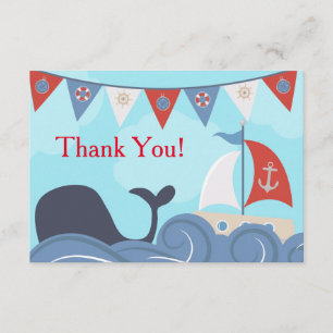 Nautical Sailboat Beach Ocean Whale Dank je Bedankkaart