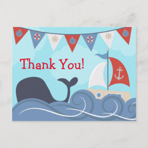 Nautical Sailboat Beach Ocean Whale Dank je Briefkaart