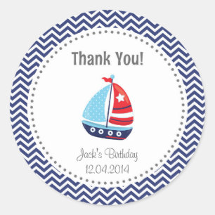 Nautical Sailboat Birthday Dank je wel! Ronde Sticker