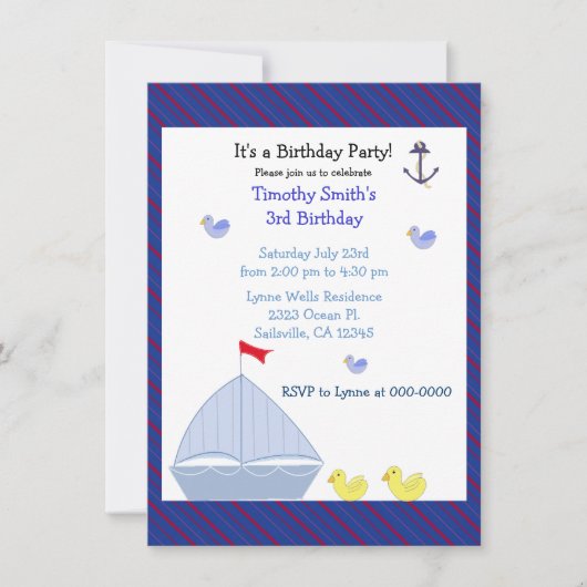Nautical Sailboat Boy Anniversaire Invitation (Devant)