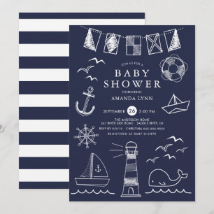 Nautical Sailboat Boy Baby shower Kaart