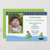 Nautical Sailboat Boys Photo Invitations d'anniver (Devant / Derrière)