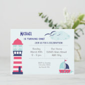 Nautical Sailboat Child Birthday Invitation Blue (Debout devant)