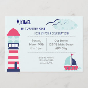 Nautical Sailboat Child Birthday Invitation Blue