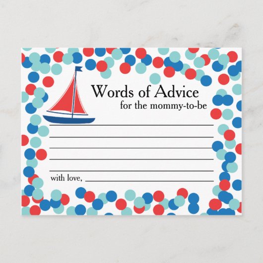 Nautical Sailboat Confetti Mots de conseil Carte (Devant)