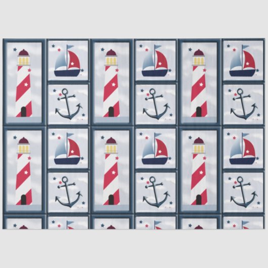 Nautical Sailboat Lighthouse Anchor Decoupage Tissuepapier (Voorkant)