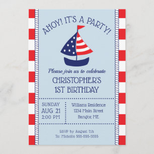 Nautical Sailboat Patriotic 1st Birthday Kaart