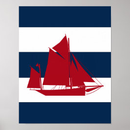 Nautical Sailboat print red, marvy and white